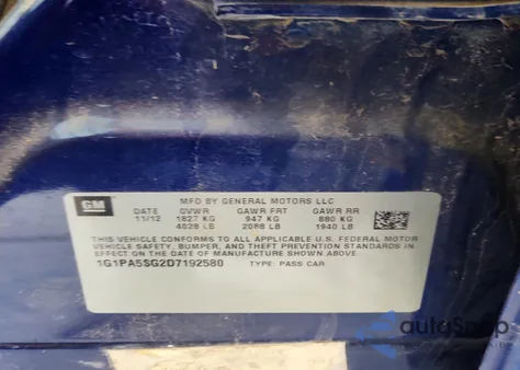 2013 Chevrolet Cruze Ls z USA, uszkodzony, nr VIN 1G1PA5SG2D7192580